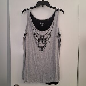 Lane Bryant Gray Embellished Beaded Tunic Tank Top